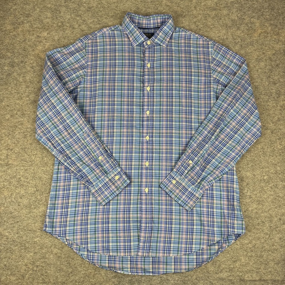 Polo Ralph Lauren Button Up Shirt Long Sleeve Plaid Cotton Colorful Mens Large L